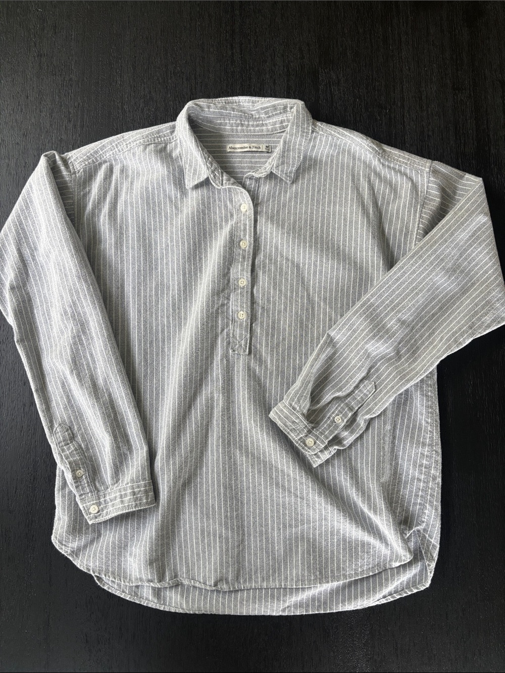 Abercrombie & Fitch Gray and White Pinstripe Button-Front Shirt
